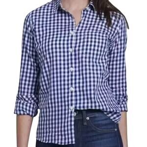 Untuckit Blue White Gingham Belleza Button Up Long Sleeve Shirt Top 4/Small NEW